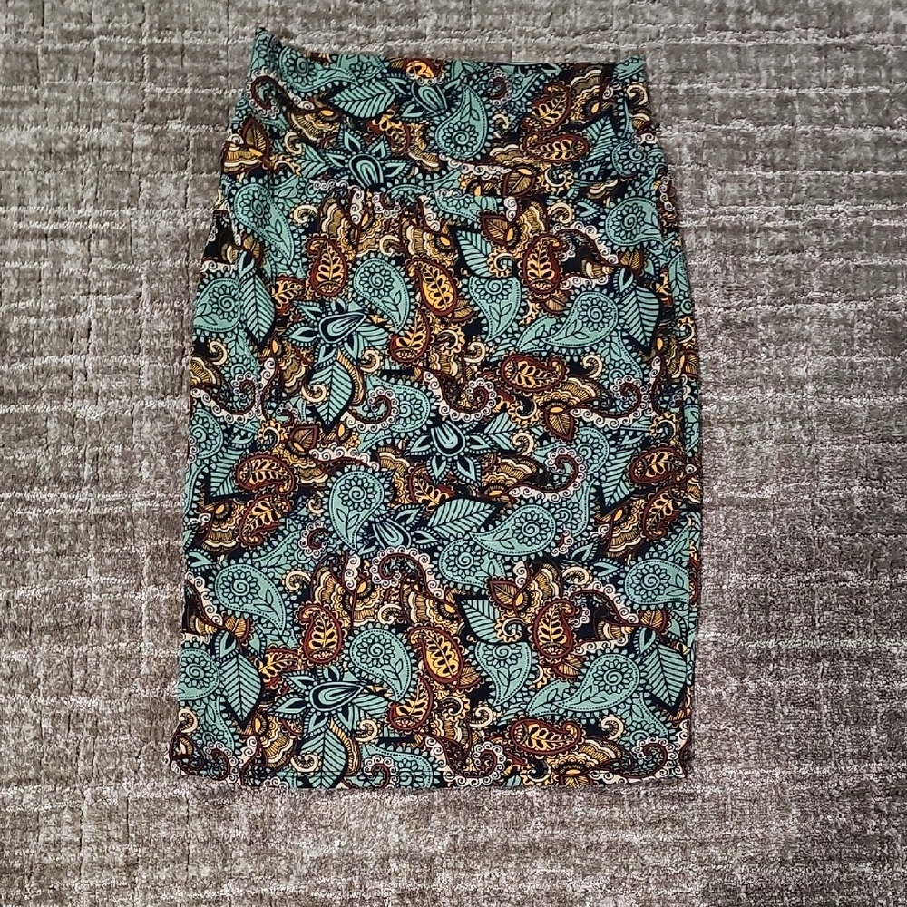 LuLaRoe Paisley Pencil Skirt in Teal and Brown